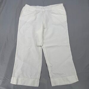 J. Jill White 100% Linen Cropped Wide Leg Pants Elastic Waist Womens Size M